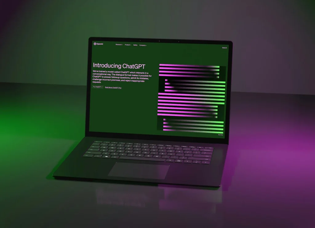 Laptop displaying the ChatGPT introduction page